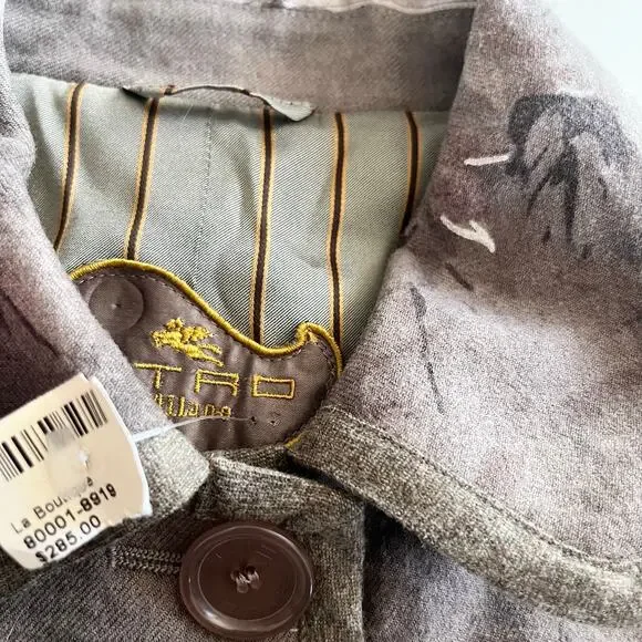 Etro Women's Wool Taupe Multi Floral Print Button Front Blazer Jacket NWT - Picture 6 of 10